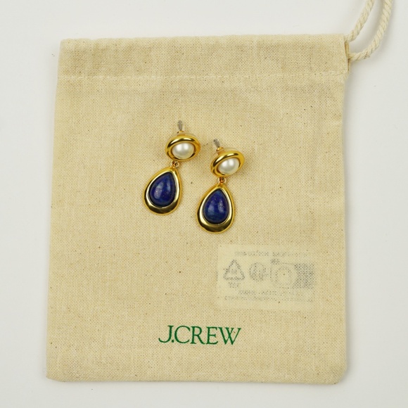 New JCREW Pearl and Stone Drop Earrings in Lustrous Blue $49 CG707 - Picture 2 of 3